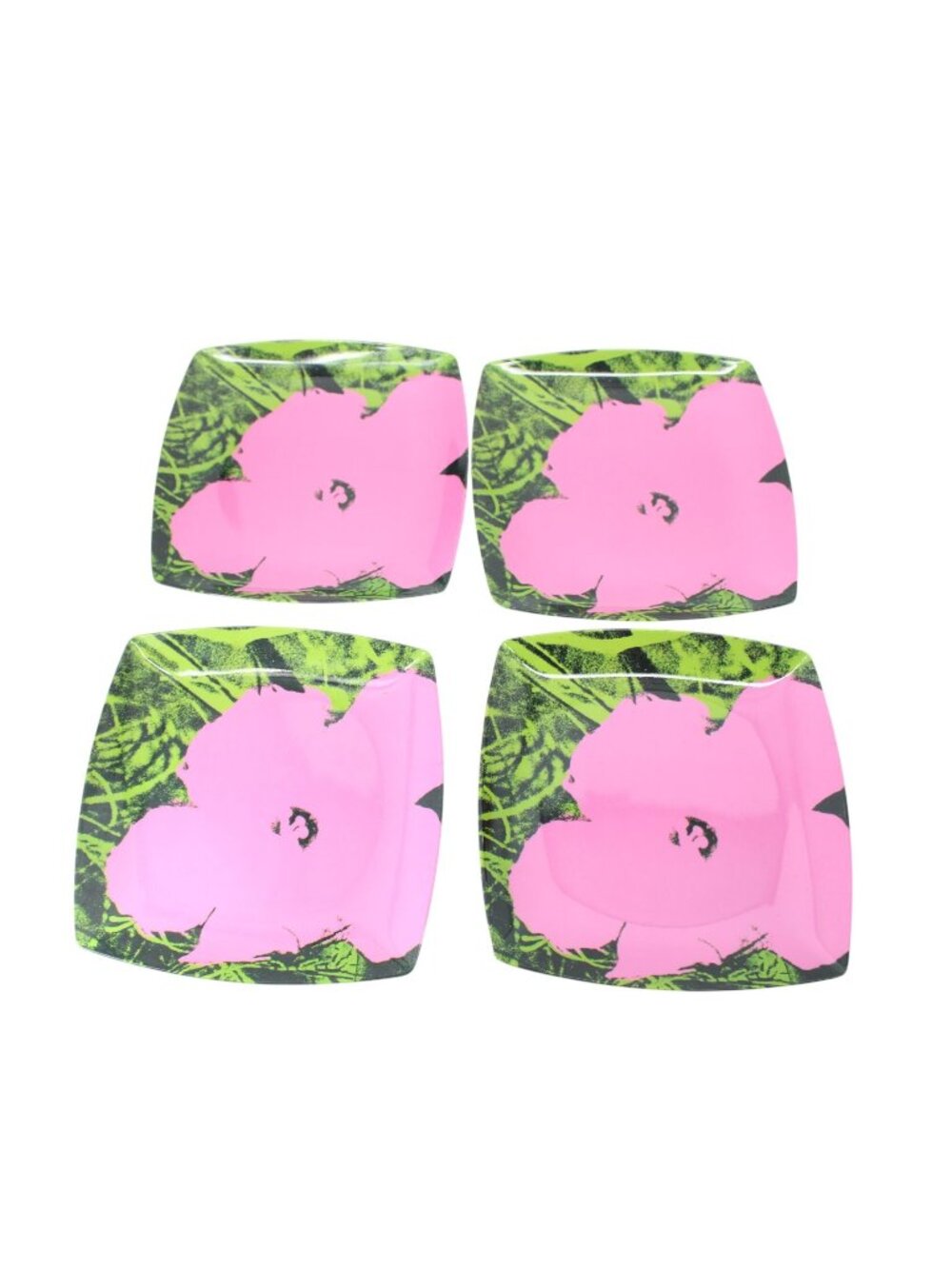4 Andy Warhol Melamine Luncheon Plate Pink Floral 94466 Tropical
